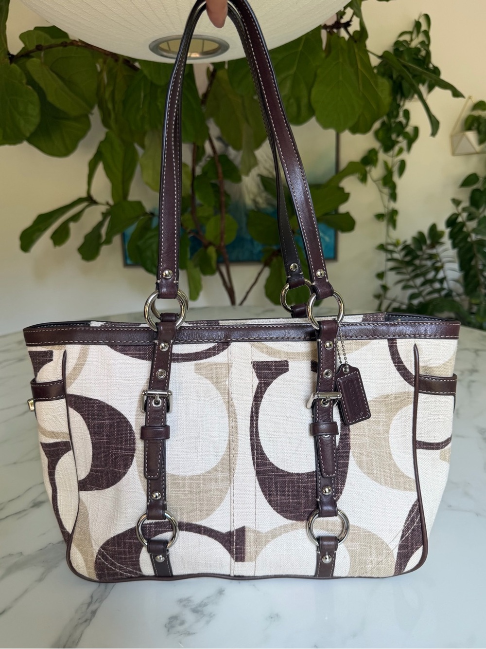 Coach Vintage Y2K Signature Canvas Tonal C Gallery Zip Tote F13810 Brown Ivory